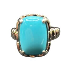 Turquoise 925 Sterling Silver Ring Gemstone Prong Set Rectangle DK Size 7.5